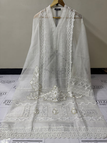 White Duppata Cutwork 2pc