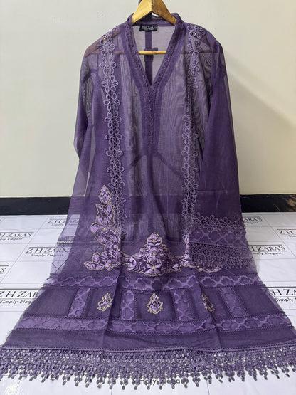 Lavender Duppata Cutwork 2pc