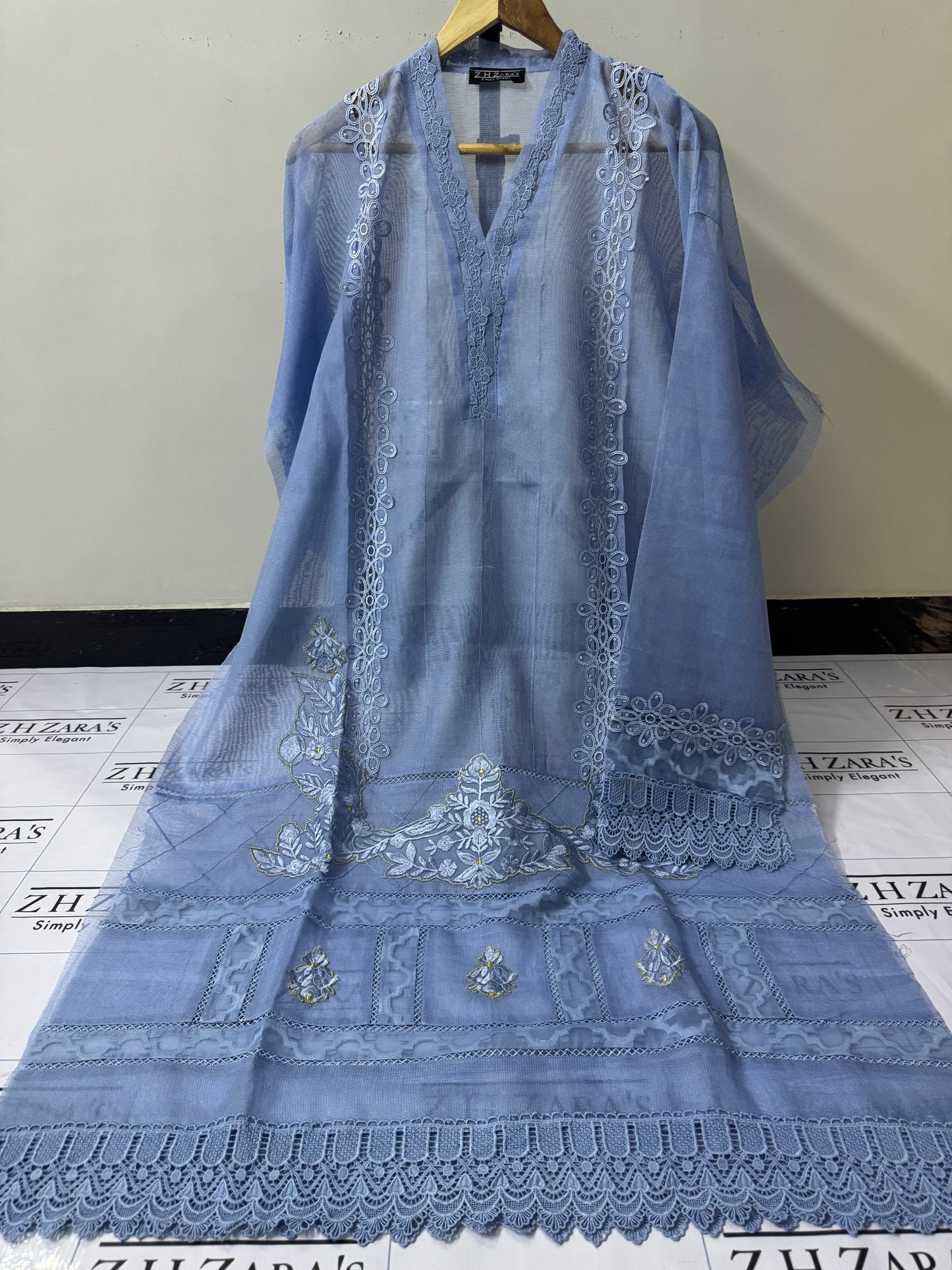 Ice Blue Duppata Cutwork 2pc