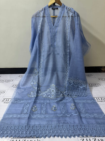 Ice Blue Duppata Cutwork 2pc