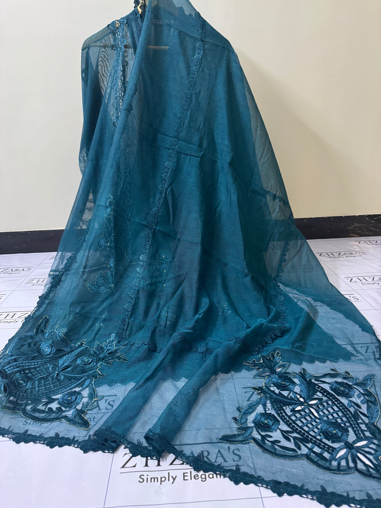 Peacock Green Duppata Cutwork 2pc