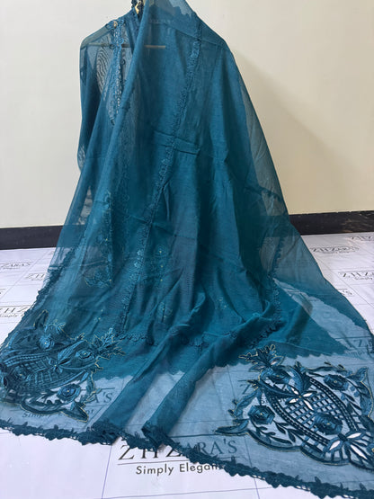 Peacock Green Duppata Cutwork 2pc