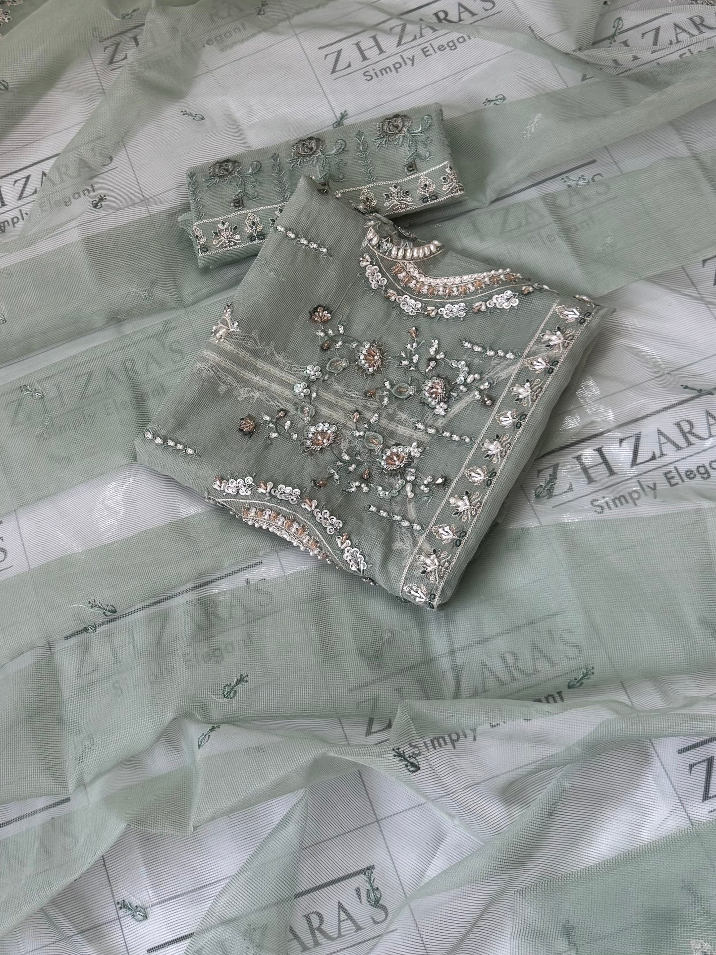 Heritage Mint Green Hand Embellished