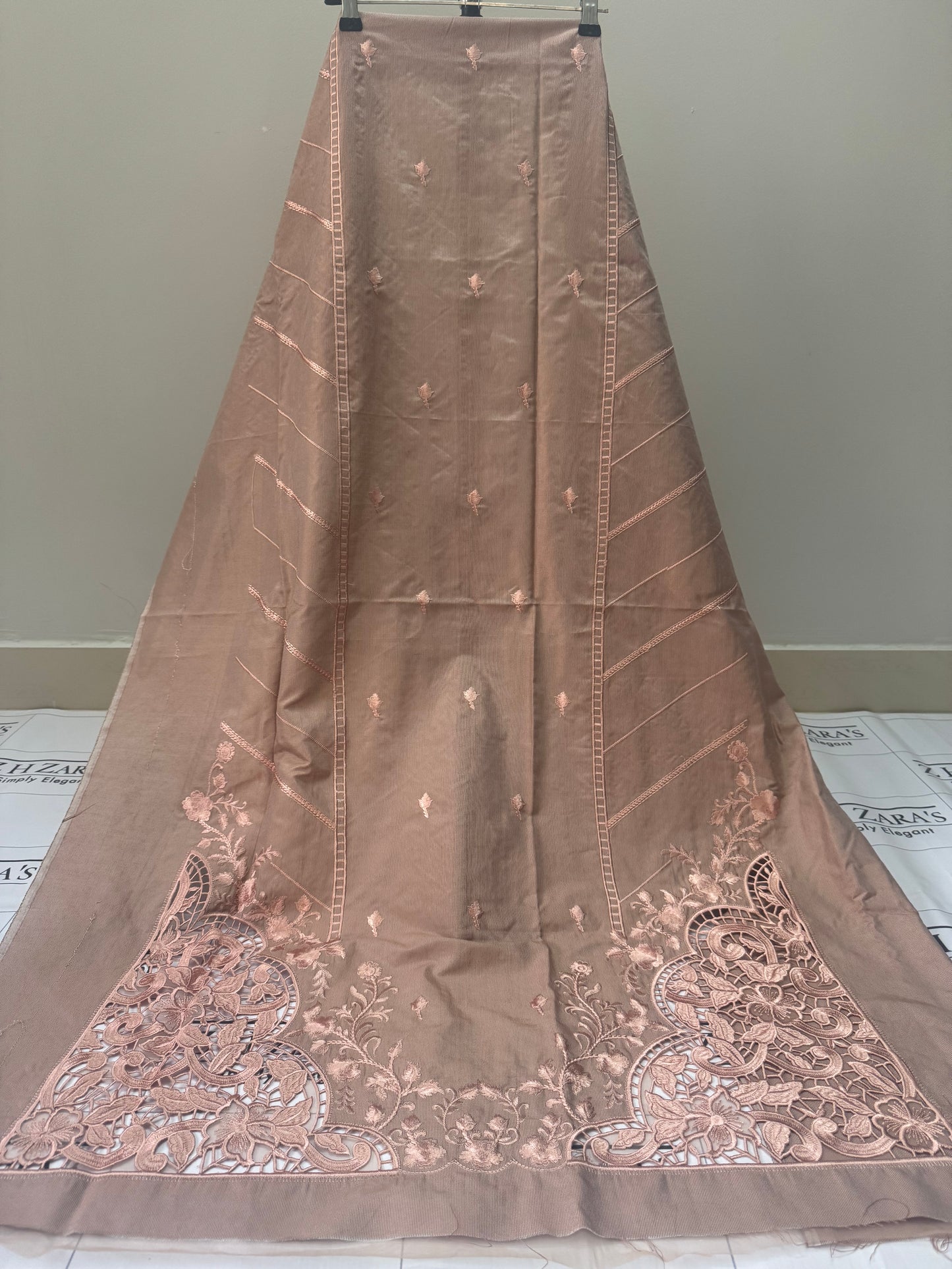 Dusty Peach Resham Silk Cutwork 3pc