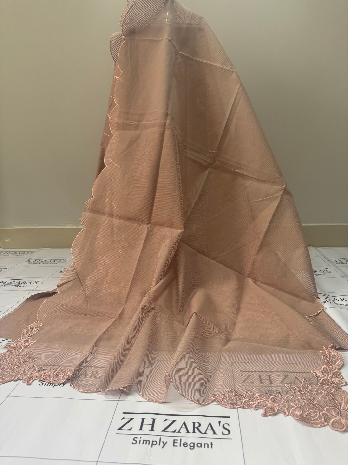 Dusty Peach Resham Silk Cutwork 3pc