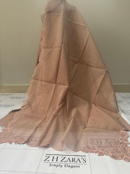 Dusty Peach Resham Silk Cutwork 3pc