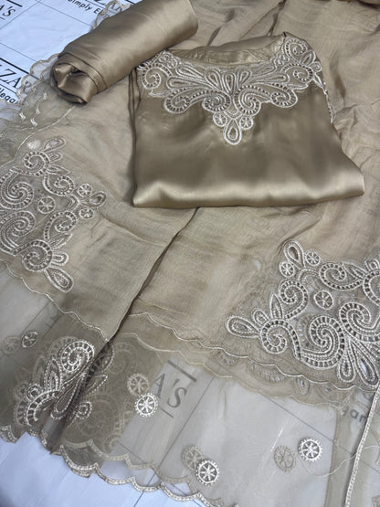 Coffee Silk Cutwork 3pc