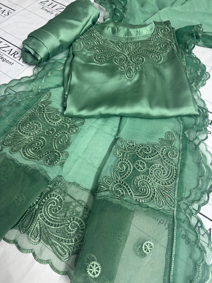 Mint Green Silk Cutwork 3pc