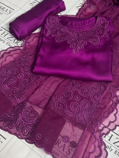 Magenta Silk Cutwork 3pc