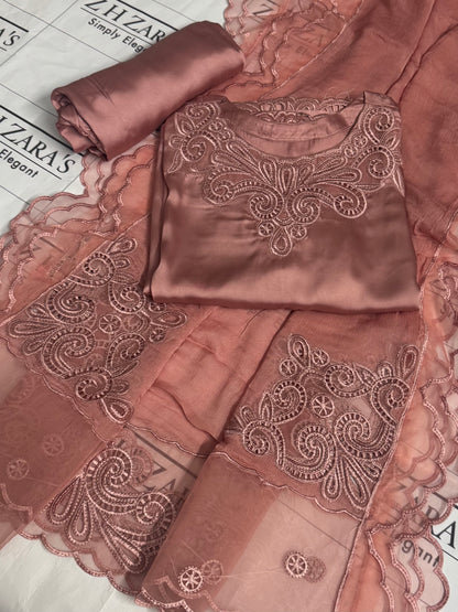 Tea Pink Silk Cutwork 3pc