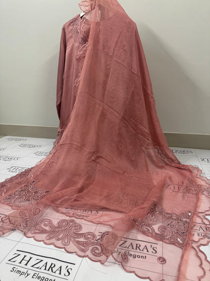 Tea Pink Silk Cutwork 3pc