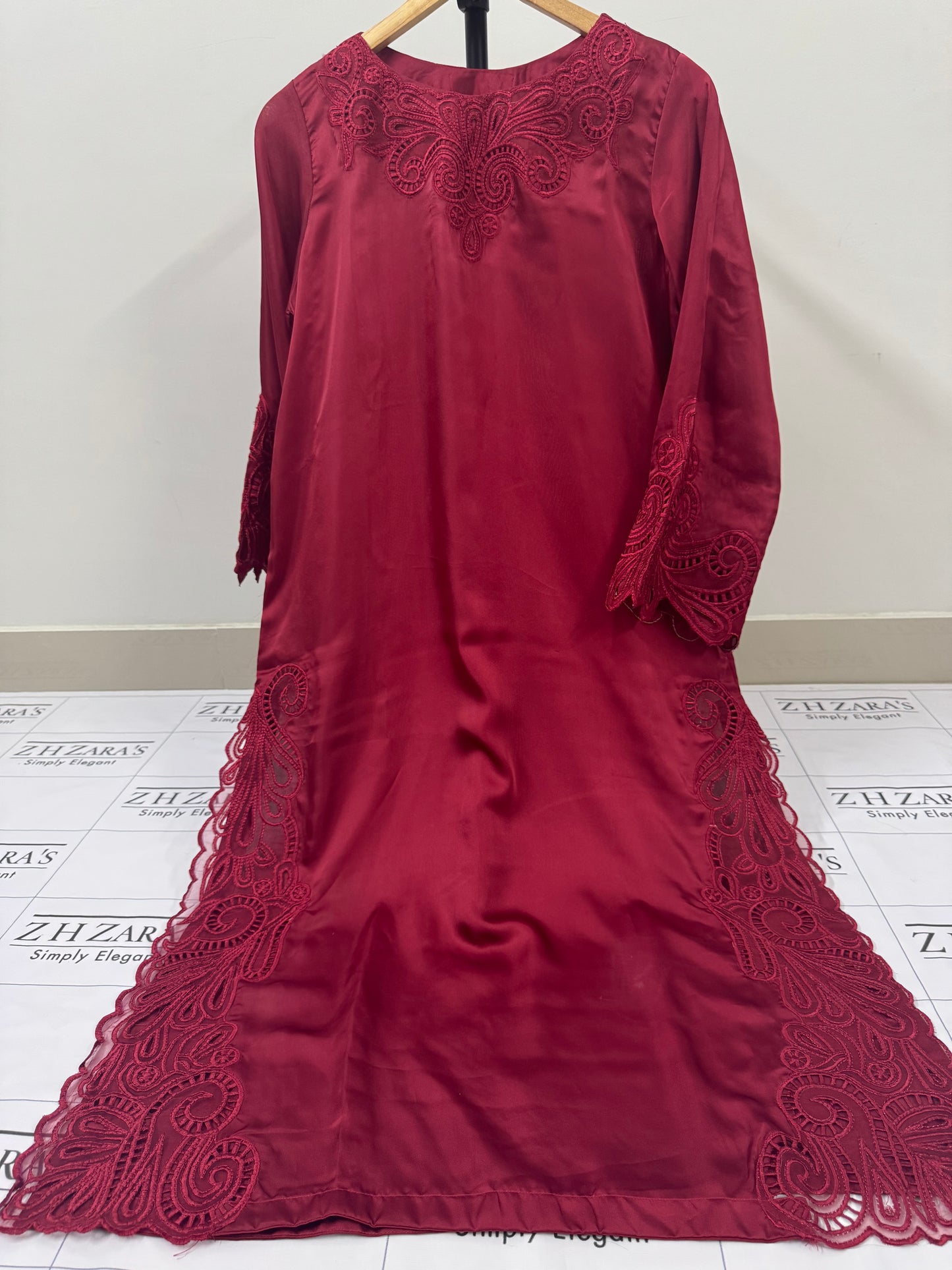 Maroon Silk Cutwork 3pc