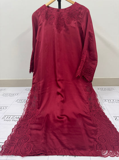 Maroon Silk Cutwork 3pc