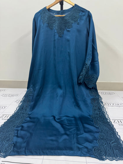 Peacock Blue Silk Cutwork 3pc
