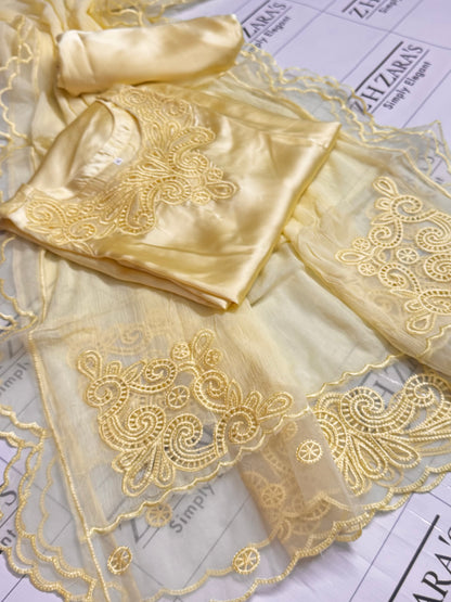 Butter Yellow Silk Cutwork 3pc