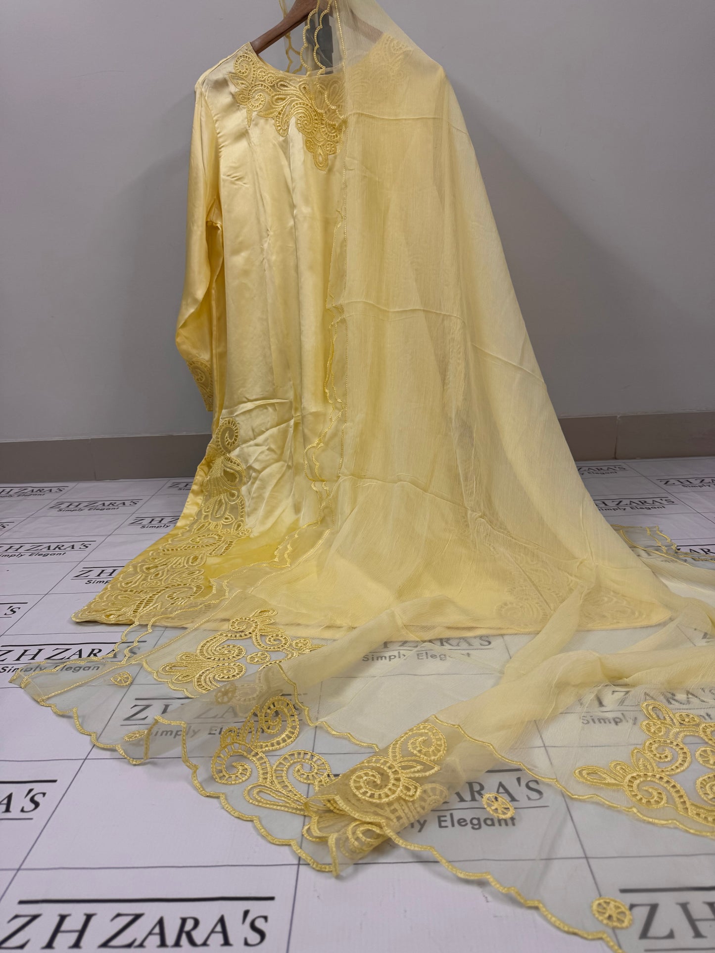 Butter Yellow Silk Cutwork 3pc