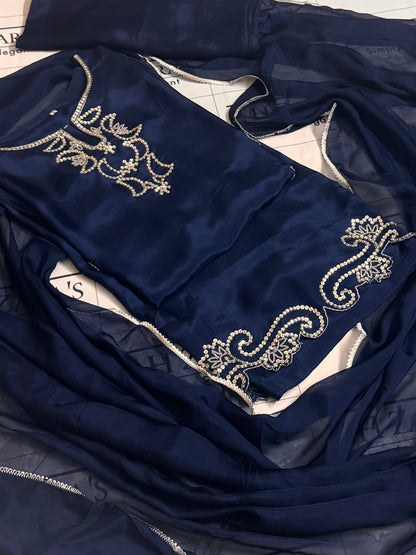 Navy Blue Hand Embellished 3pc