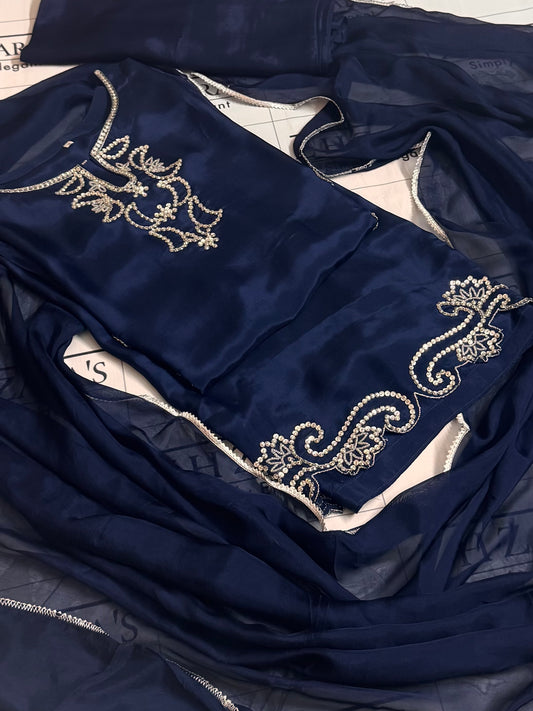 Navy Blue Hand Embellished 3pc