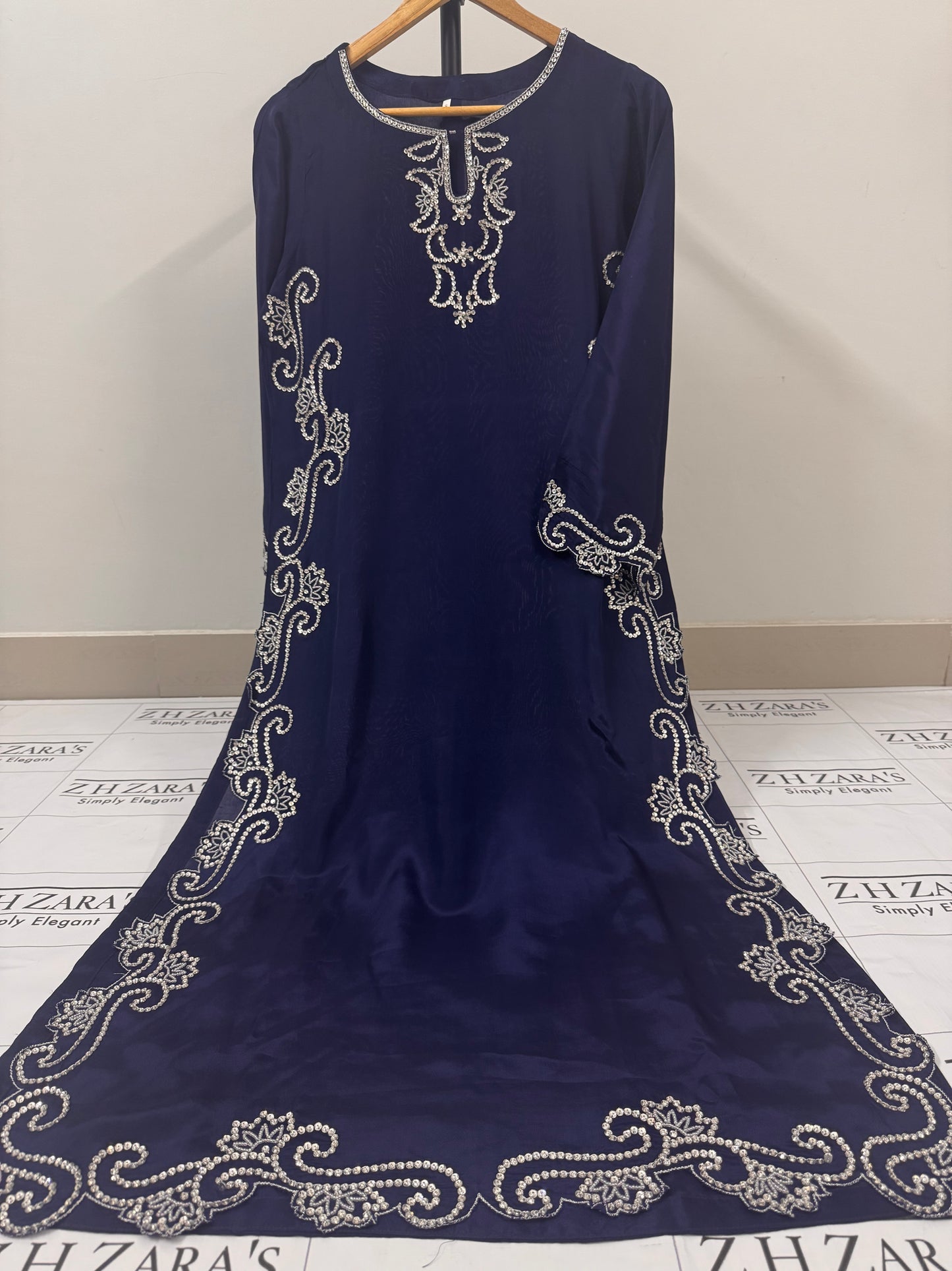 Navy Blue Hand Embellished 3pc