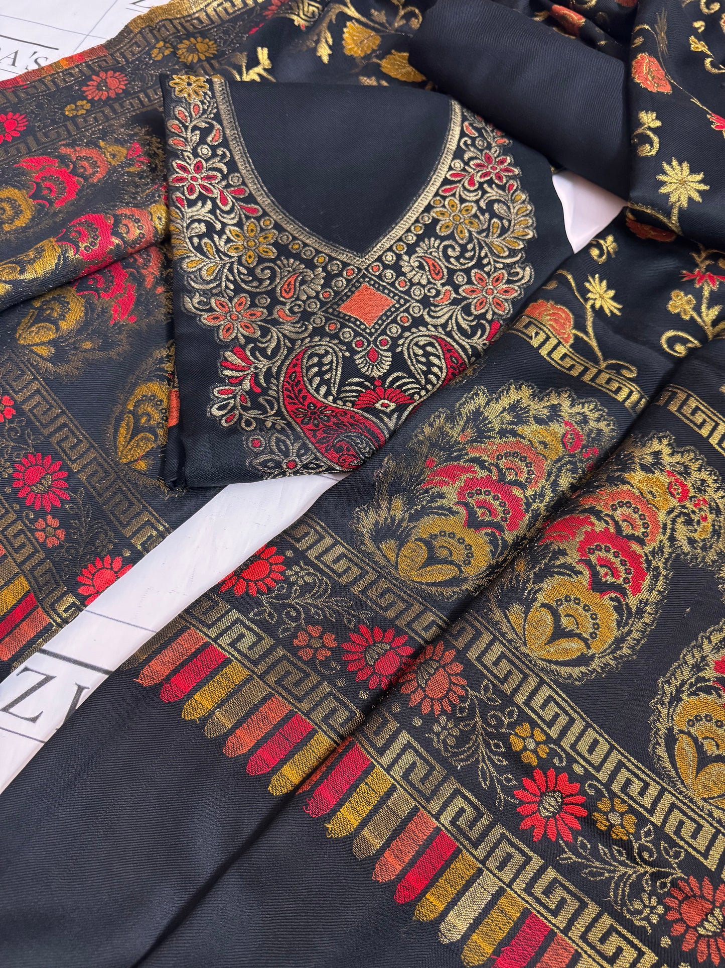 Black Gala Zari Pashmina 3pc