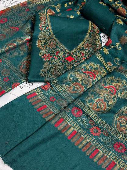 Peacock Green Gala Zari Pashmina 3pc