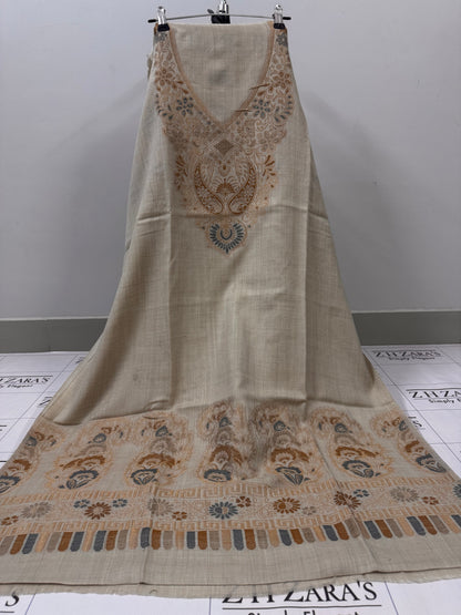 Beige Cream Gala Zari Pashmina 3pc