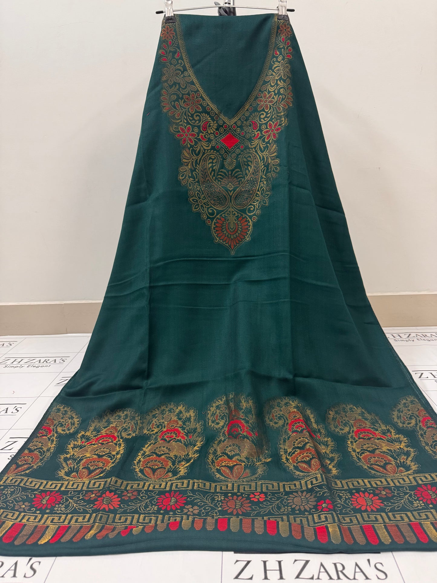 Peacock Green Gala Zari Pashmina 3pc