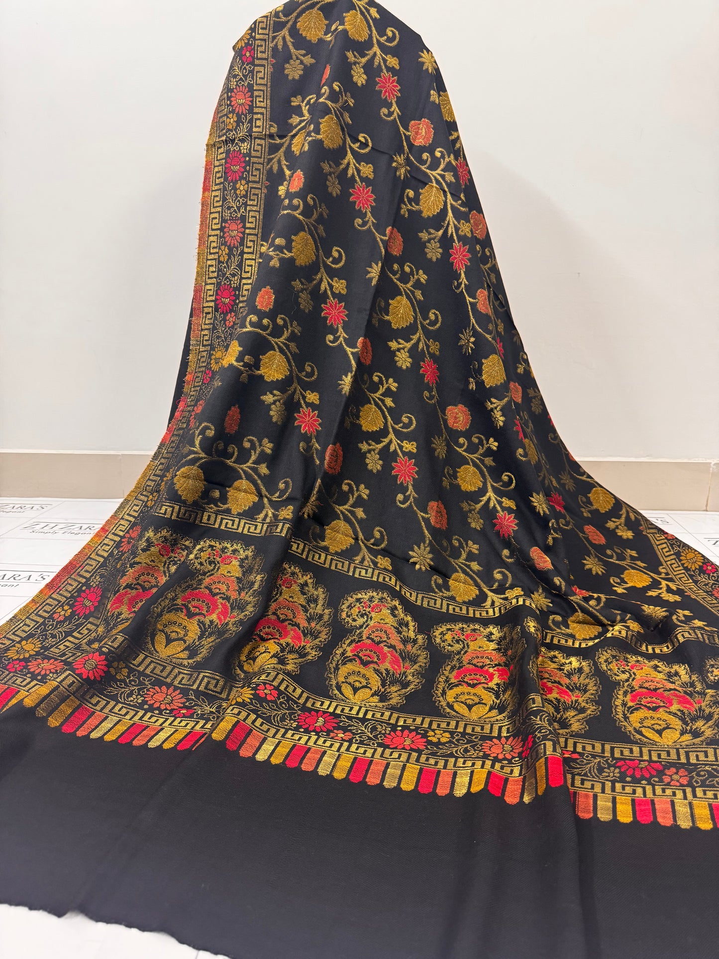 Black Gala Zari Pashmina 3pc