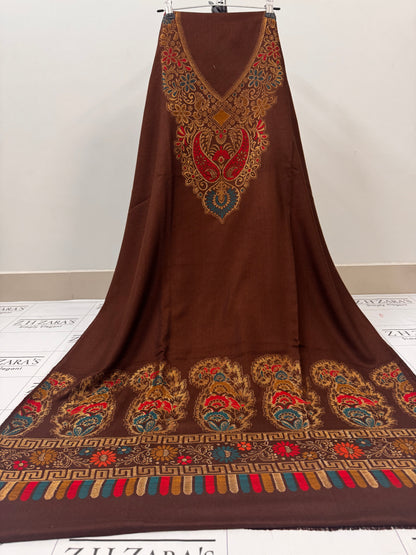 Belgian Brown Gala Zari Pashmina 3pc