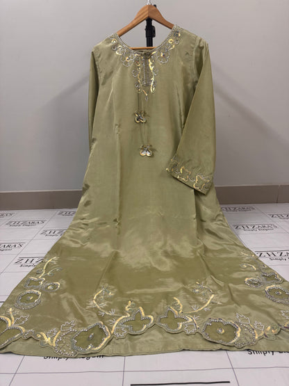 Olive Mint Green Soha Kaftan 3pc
