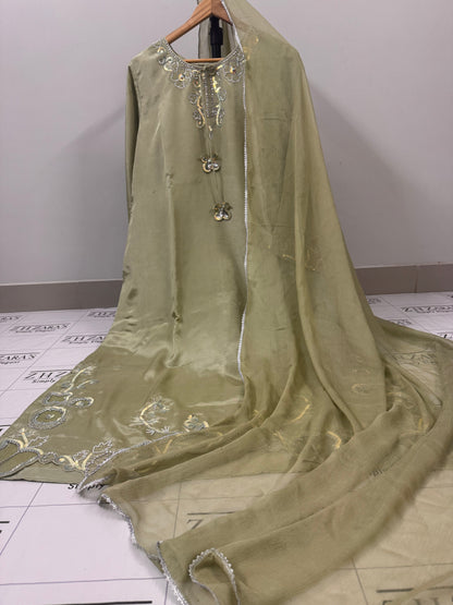 Olive Mint Green Soha Kaftan 3pc
