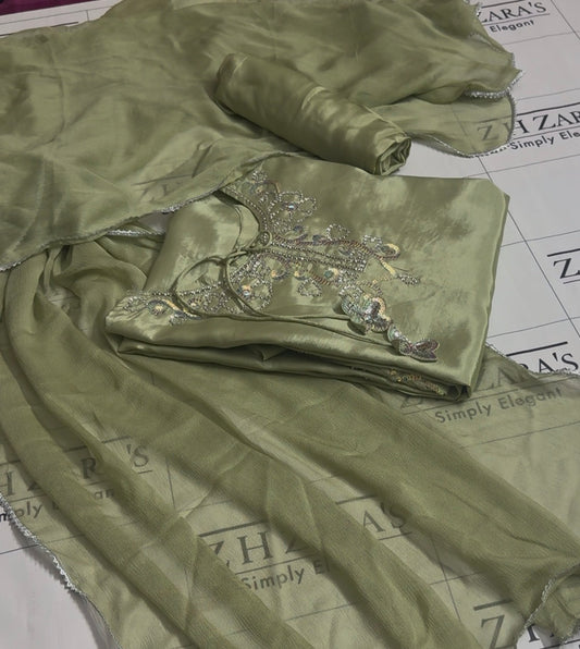 Olive Mint Green Soha Kaftan 3pc