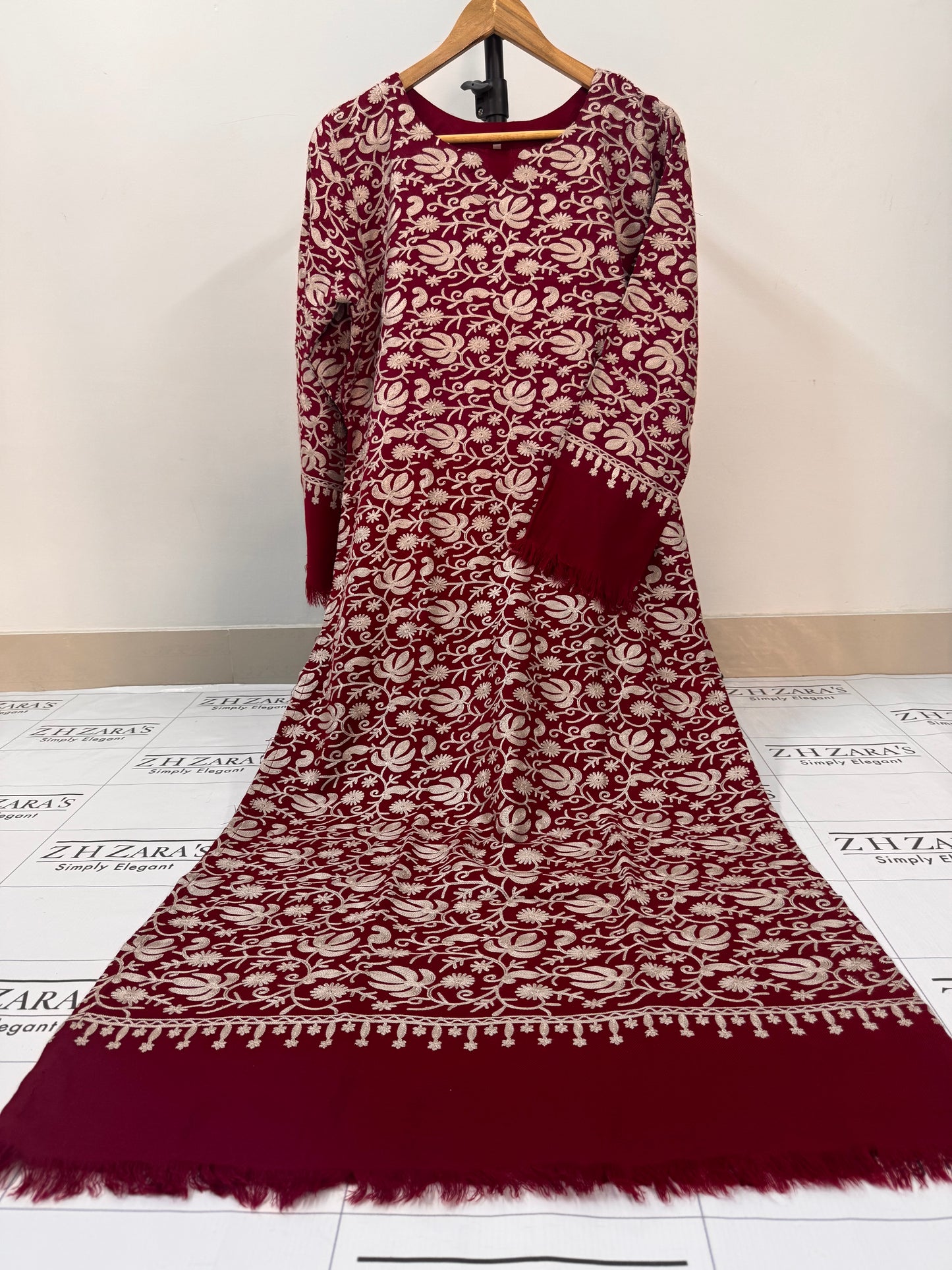 Maroon Coffee Pashmina Kaftan Shirt