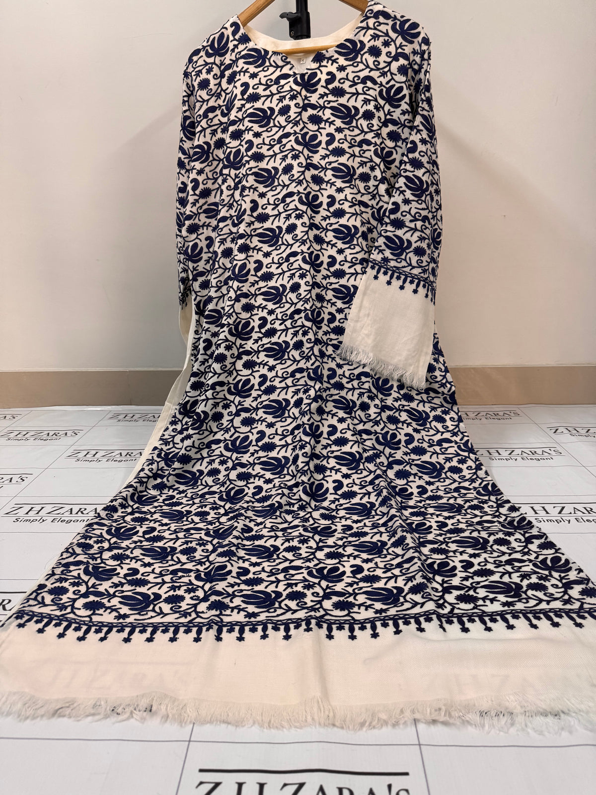 White Navy Pashmina Kaftan Shirt