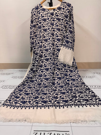 White Navy Pashmina Kaftan Shirt