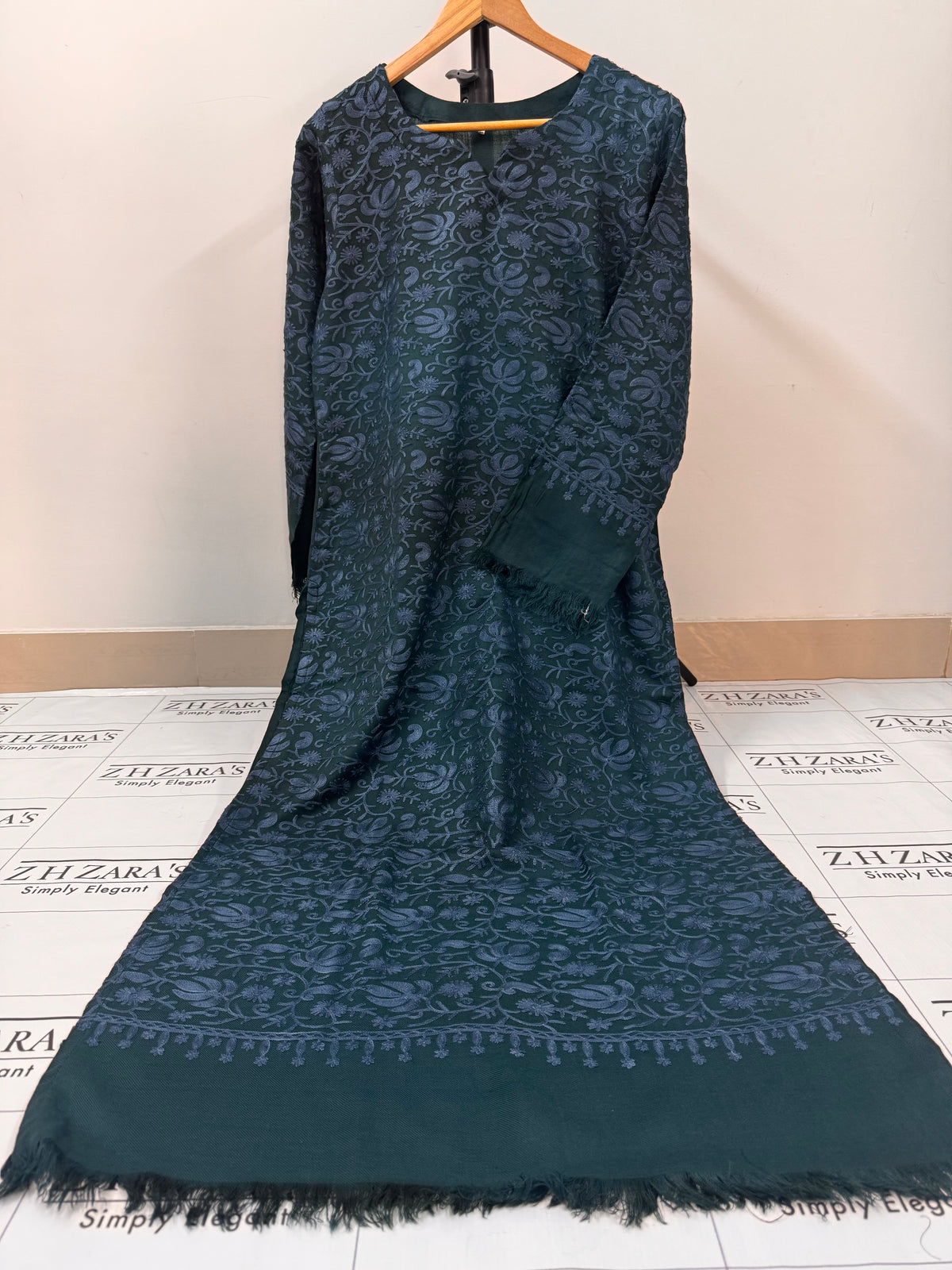 Peacock Blue Pashmina Kaftan Shirt