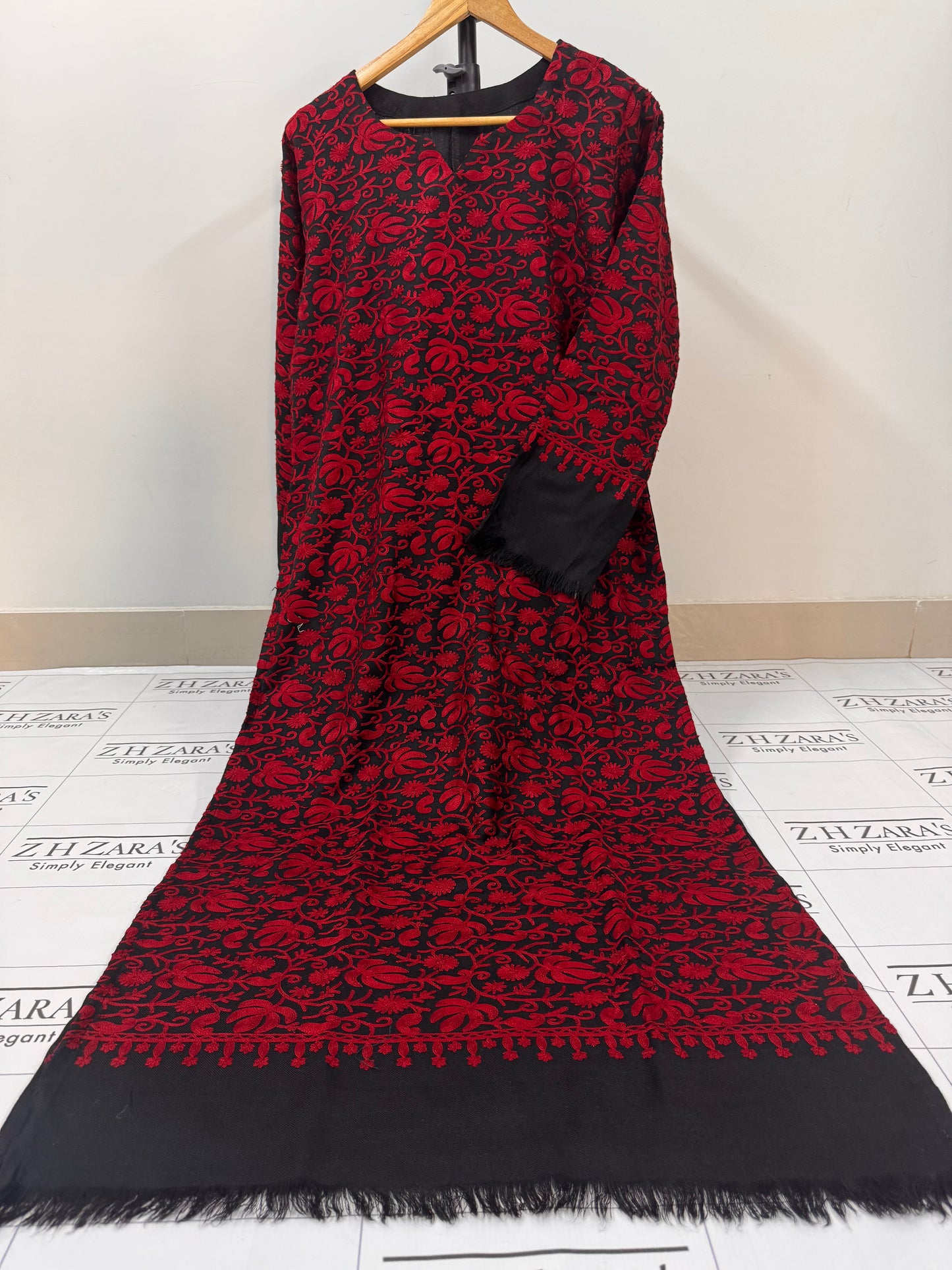 Black Maroon Pashmina Kaftan Shirt