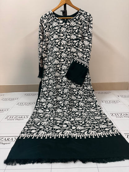 Peacock Green White Pashmina Kaftan Shirt
