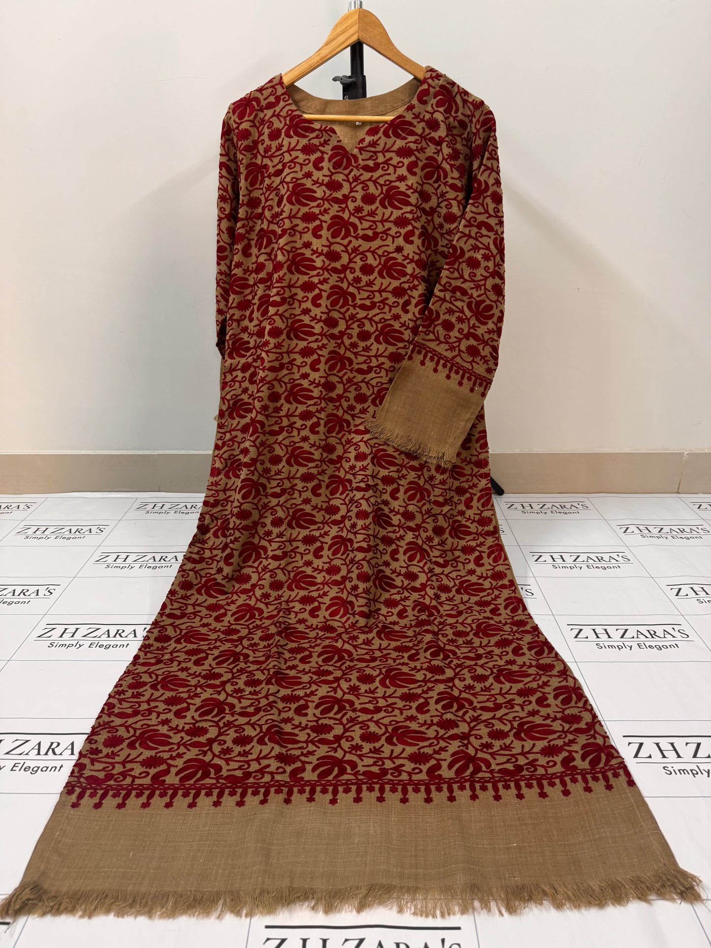 Coffee Maroon Pashmina Kaftan Shirt