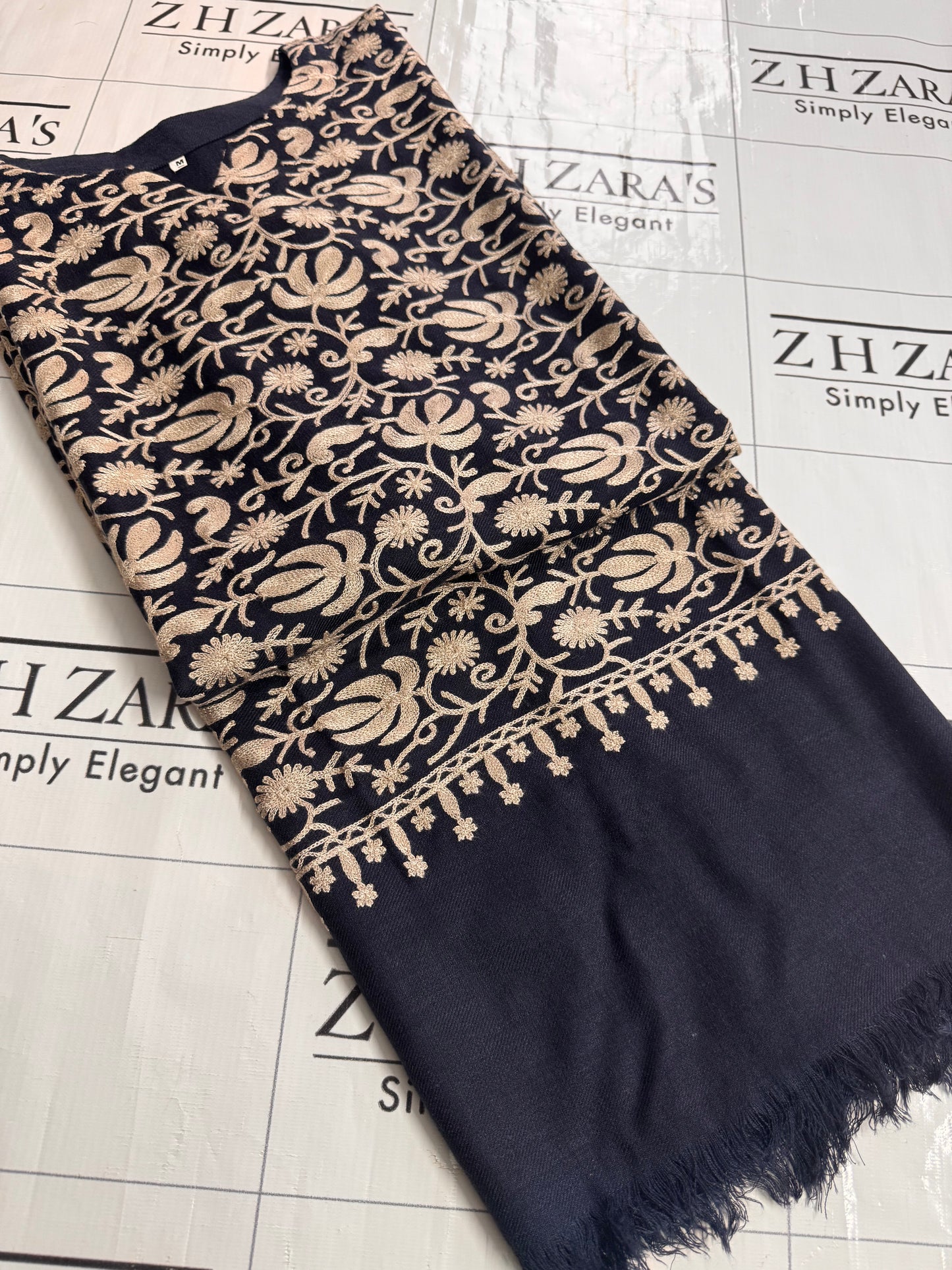 Navy Blue Beige Pashmina Kaftan Shirt