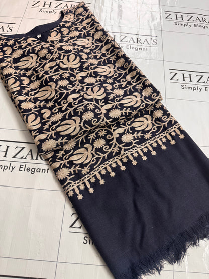 Navy Blue Beige Pashmina Kaftan Shirt