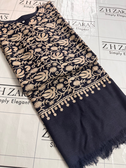 Navy Blue Beige Pashmina Kaftan Shirt