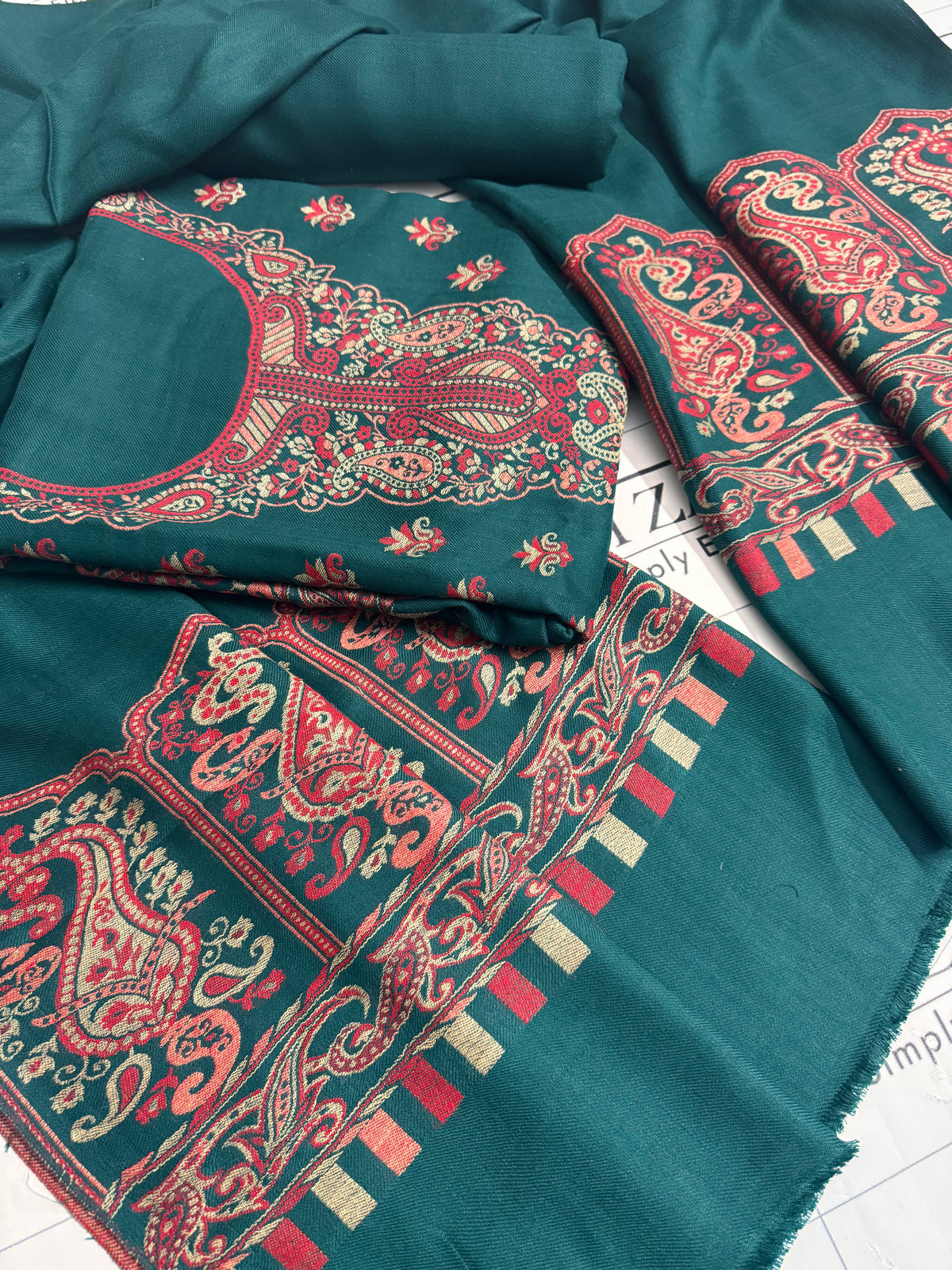 Peacock Green Gala Booti Pashmina 3pc