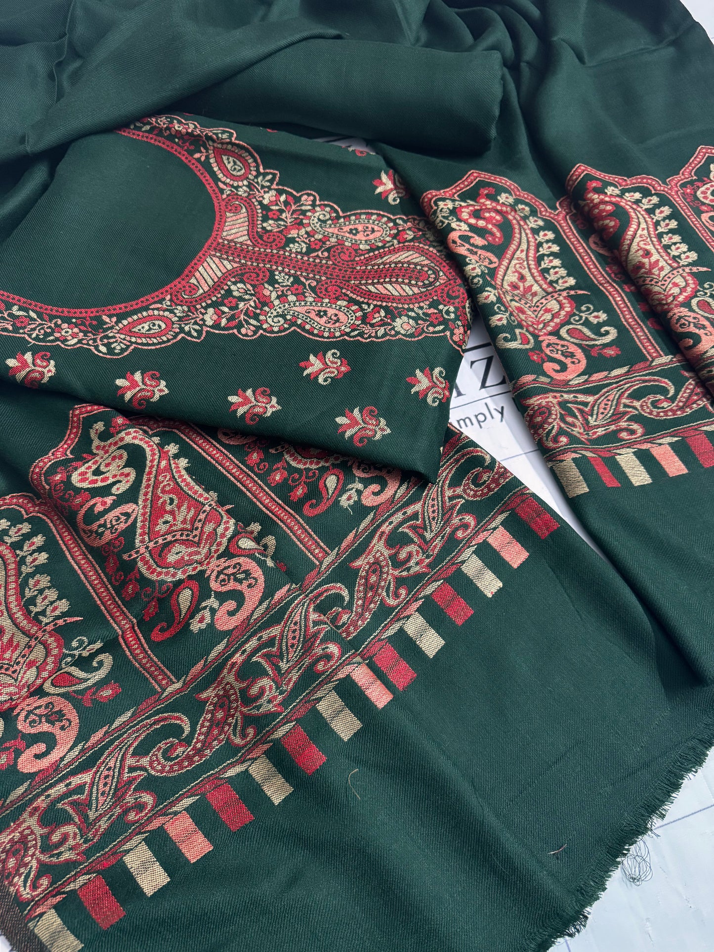 Bottle Green Gala Booti Pashmina 3pc