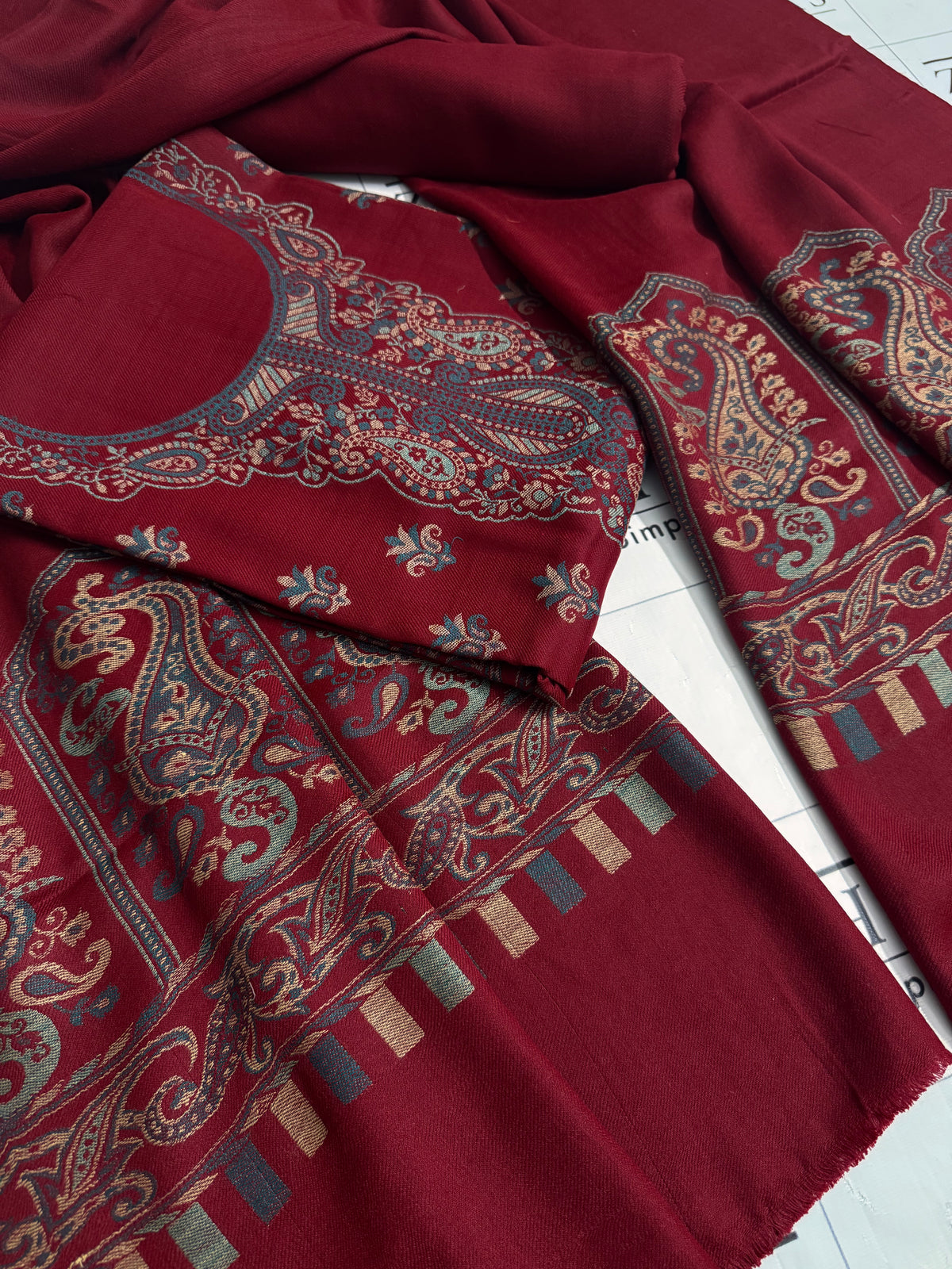Maroon Gala Booti Pashmina 3pc