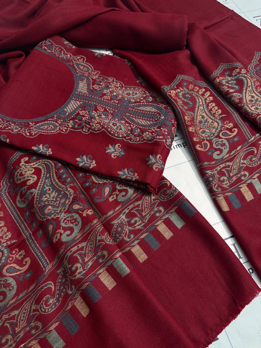 Maroon Gala Booti Pashmina 3pc