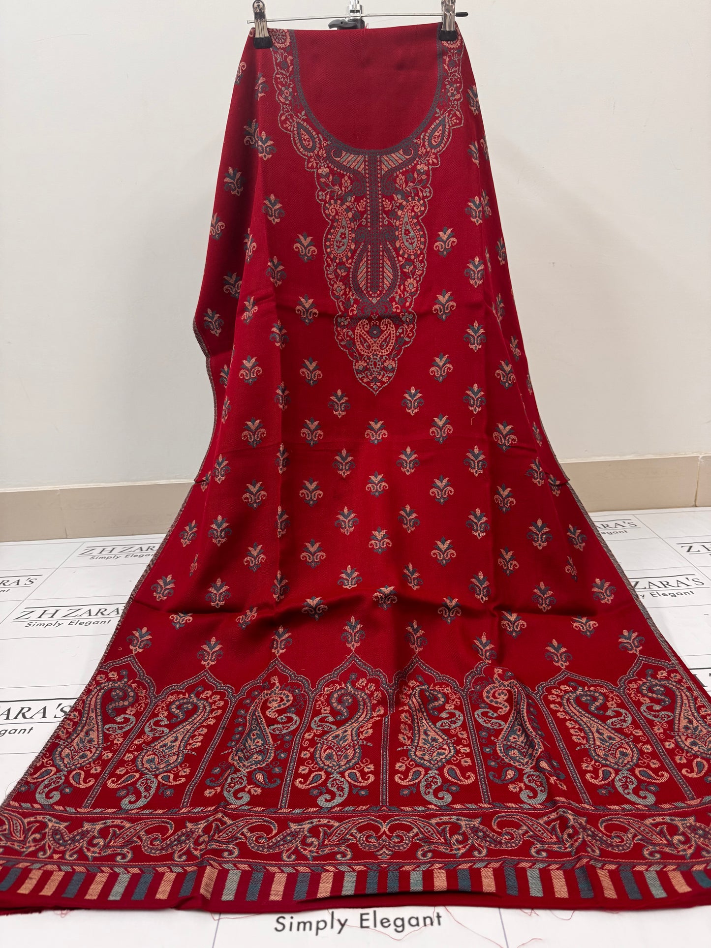 Maroon Gala Booti Pashmina 3pc