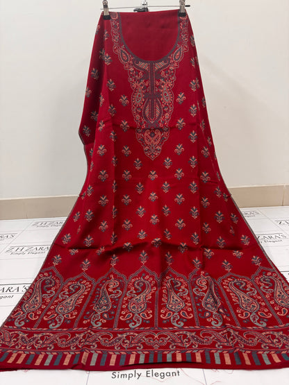 Maroon Gala Booti Pashmina 3pc