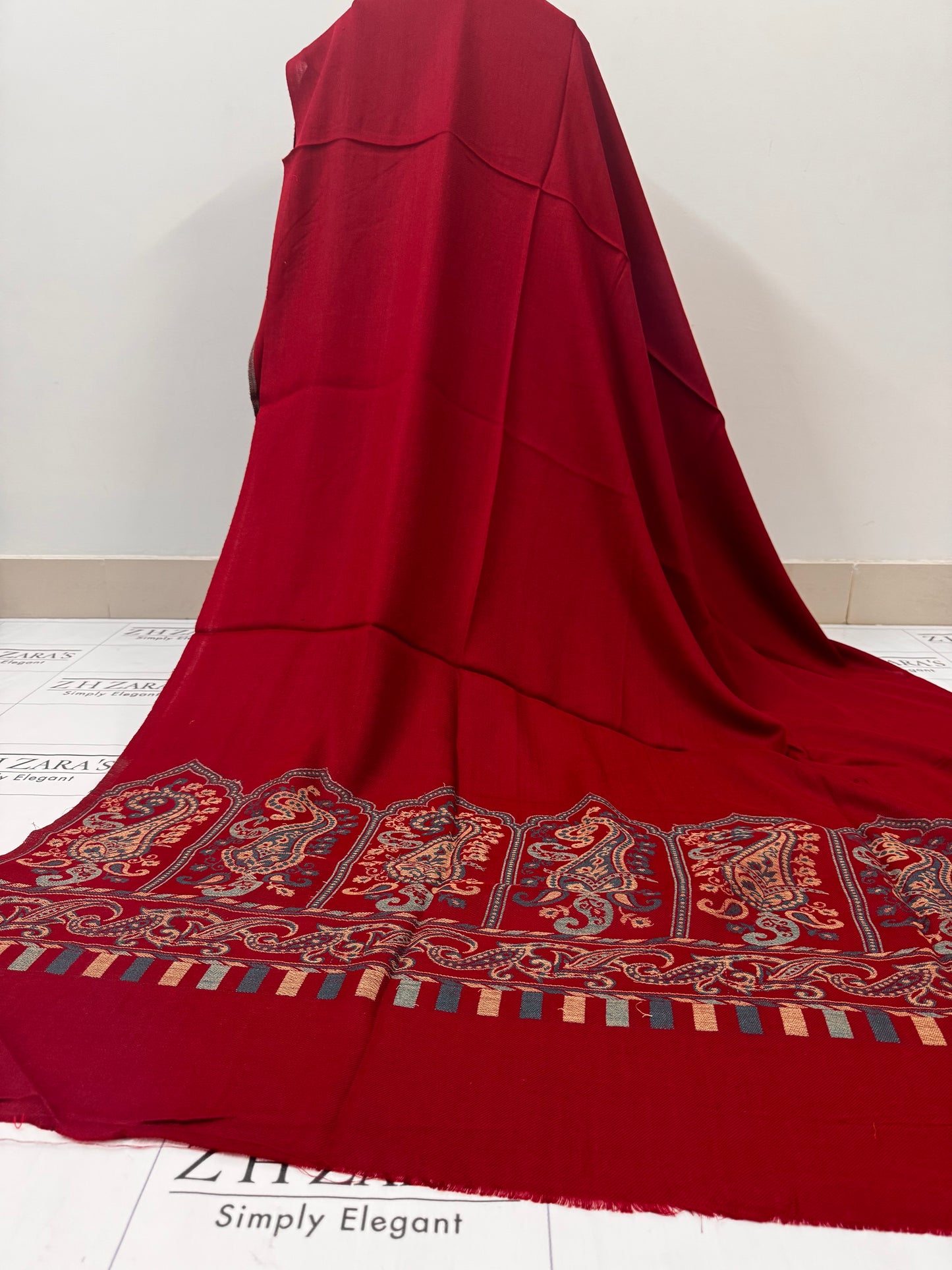 Maroon Gala Booti Pashmina 3pc