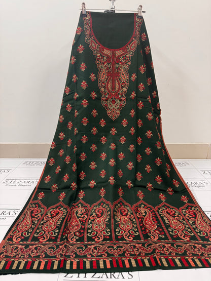 Bottle Green Gala Booti Pashmina 3pc